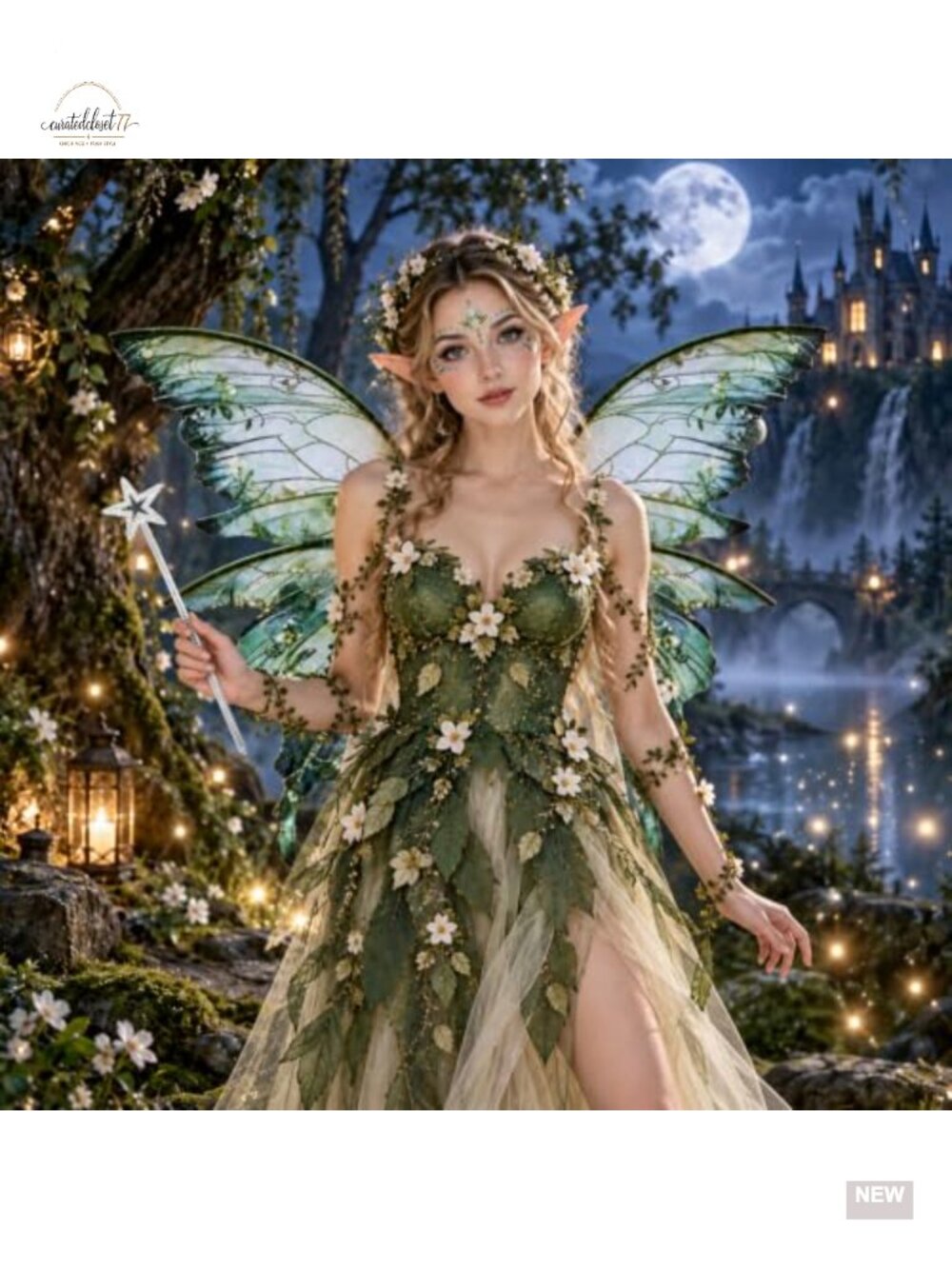 Elf Fairy Wings Cosplay Costume Set 6-Piece Tulle Wings Ears Wand Adult - Picture 3 of 6